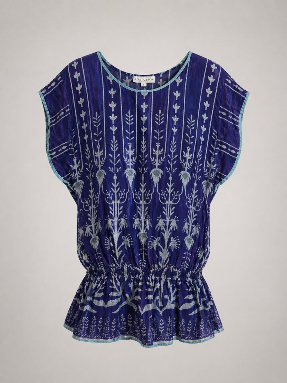 Lolita Jaca Women Purple 100% Silk Tunic Blouse Short Sleeve Bohemian Size S